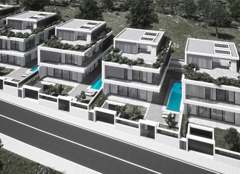 5x430m² Πολυτελείς Ανεξάρτητες Μονοκατοικίες με Πισίνες - Υπόγειο Parking - Roof Garden - Υπέροχη Θέα  / Θέρμη Πανόραμα Θεσσαλονίκης